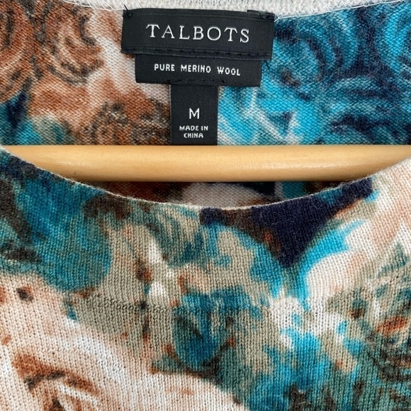 𝅺talbots 100% Merino Wool Floral Print Sweater Womens Medium Good Condition - Picture 5 of 6